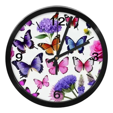 YZUOUZY Wall Decor for Bedroom,Wall Clock,PP Plastic Wall Clocks,Pink Purple Butterflies Lavender Twigs