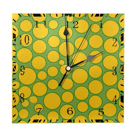 YZUOUZY Wall Decor,Large Wall Clock,Wood Square Classroom Decorations,Yellow Circle Green Background