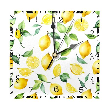 YZUOUZY Wall Decor,Large Wall Clock,Wood Square Wall Clocks,Lemons Lemon Hand Drawn Watercolor