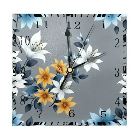 YZUOUZY Wall Decor,Large Wall Clock,Wood Square Wall Clocks,Lillies Vimen Flowers