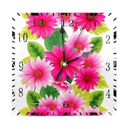 YZUOUZY Wall Decor,Large Wall Clock,Wood Square Wall Clocks,Roses Water Lilies