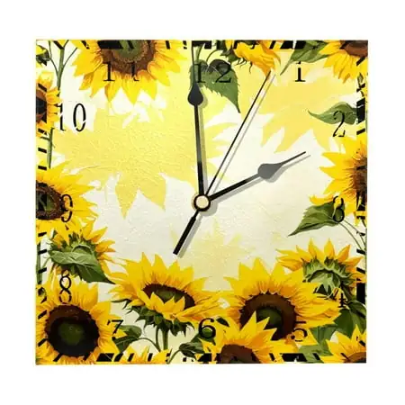 YZUOUZY Wall Decor Living Room,Large Wall Clock,Wood Square Classroom Decorations,Gazania Sunflower Frame Flowers Plants