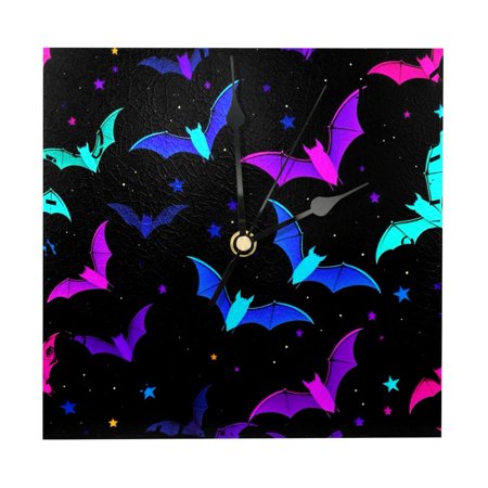 YZUOUZY Wall Decor Living Room,Large Wall Clock,Wood Square Wall Clocks,Fluorescence Bat Devil