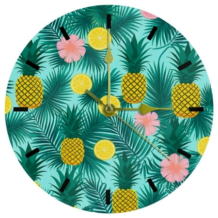 YZUOUZY Wall Decor,Outdoor Clock,Acrylic Wall Clocks Battery Operated,Pineapple Flowers Green Leaves