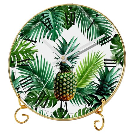 YZUOUZY Wall Decor,Outdoor Clock,Wall Clocks,Tempered Glass,Pineapple Fruit Tropical Monstera Palm