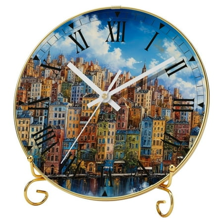 YZUOUZY Wall Decor,Wall Clock,Tempered Glass Clocks for Living Room,City Colorful Picture Cloud River Sky