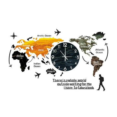 ZAROYEAX World Map Wall Clock Home Bedroom Wall Personality Wall Clock