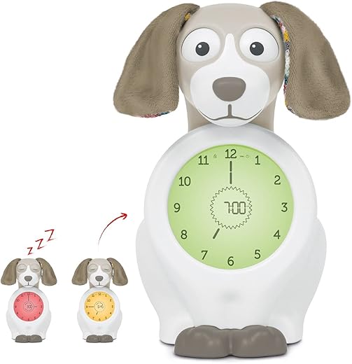 Zazu Davy The Dog - Interactive Sleep Trainer Clock & Nightlight for Kids - Color-Changing, Dual Time Display, Light-Up Alarm Clock - Teaches Kids When to Wake Up - in Soothing Taupe