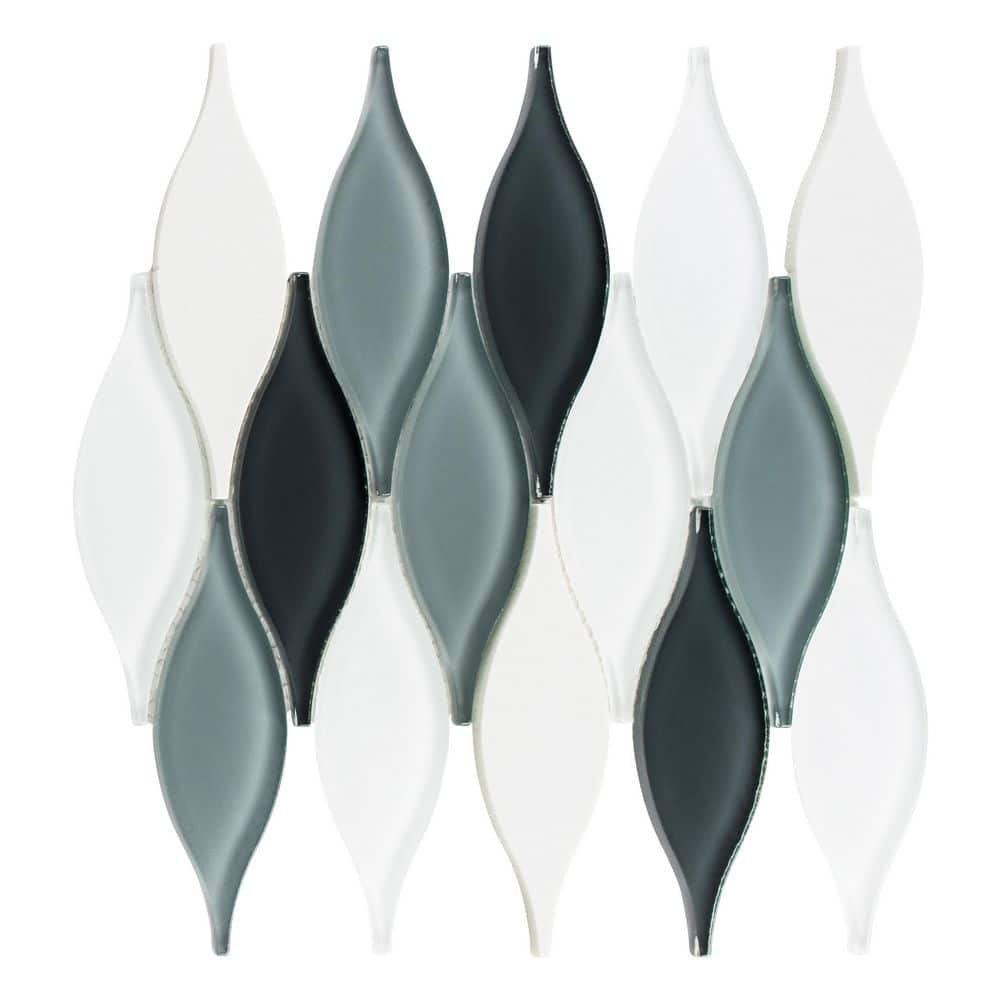Zeille Rain Green/Black/White 5 in. x 6.5 in. Glossy Glass/Stone Mosaic Wall...
