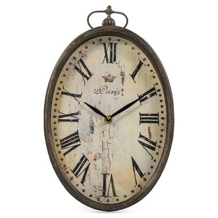 Zentique 14 Black and White Oval Distressed Finish Wall Clock