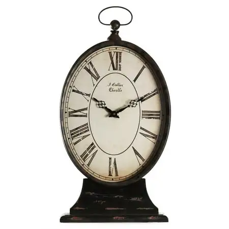 Zentique 22.5 Black and Ivory Distressed Finish Oval Paris Table Clock