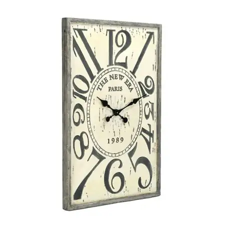 Zentique 36.5 Ivory and Black Rectangular Distressed Finish Wall Clock