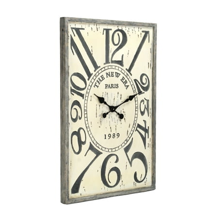 Zentique 36.5 Ivory and Black Rectangular Distressed Finish Wall Clock