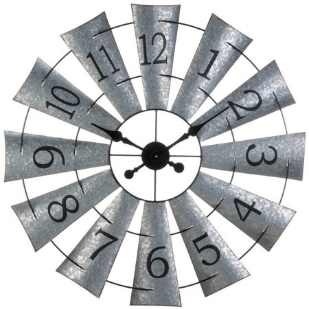 Zingz & Thingz Galvanized Metal Windmill Wall Clock in Silver