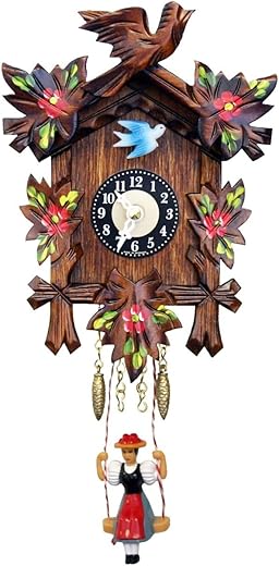 0126-6SQ Engstler Battery-Operated Clock-Mini Size with Music/Chimes-6.75" H x 5" W x 2.75" D, Brown