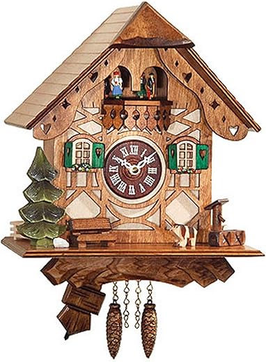 0188QPT Engstler Battery-Operated Clock - Mini Size with Music/Chimes - 8.25 H x 8 W x 5.25 D, Brown