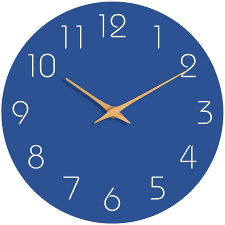 10 Inch Wall Clock - Silent Non-Ticking Wall Clocks Battery Operated - Modern Style Wooden Clock Decor Decorative for Kitchen,Home,Bedrooms,Office Blue