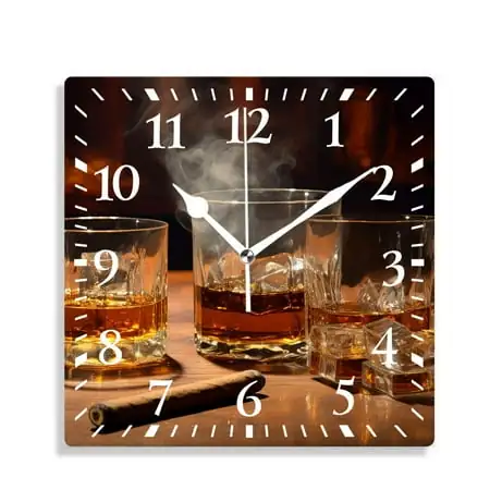 10 Inch Wall Clock Battery Operated Silent Clock Decorative for Office, Kitchen, Outdoor, Living Room，Whiskey Drinks with Smoking Cigars Lovely