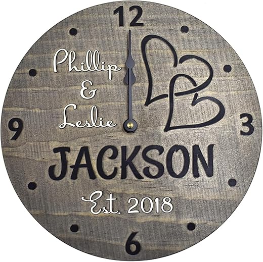 11 Inch Handmade Wooden Wall Clock Personalized for Couple - One of a Kind Wedding Anniversary Gift