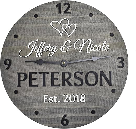 11 Inch Wooden Wall Clock Personalized for Couple