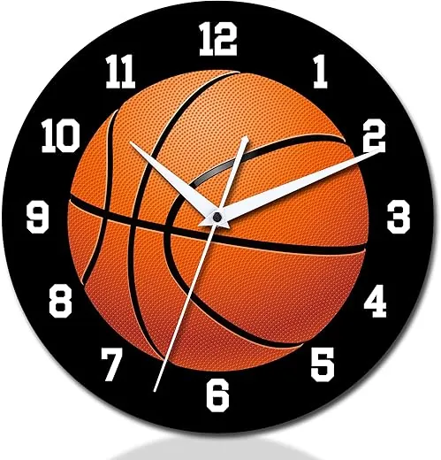 12 Inch Basketball Theme Wall Clocks with Silent Clock Movement and Battery Operated, Great Decor for Bedroom or Classroom, Nice Gifts for Basketball Lovers, Father and Back to School