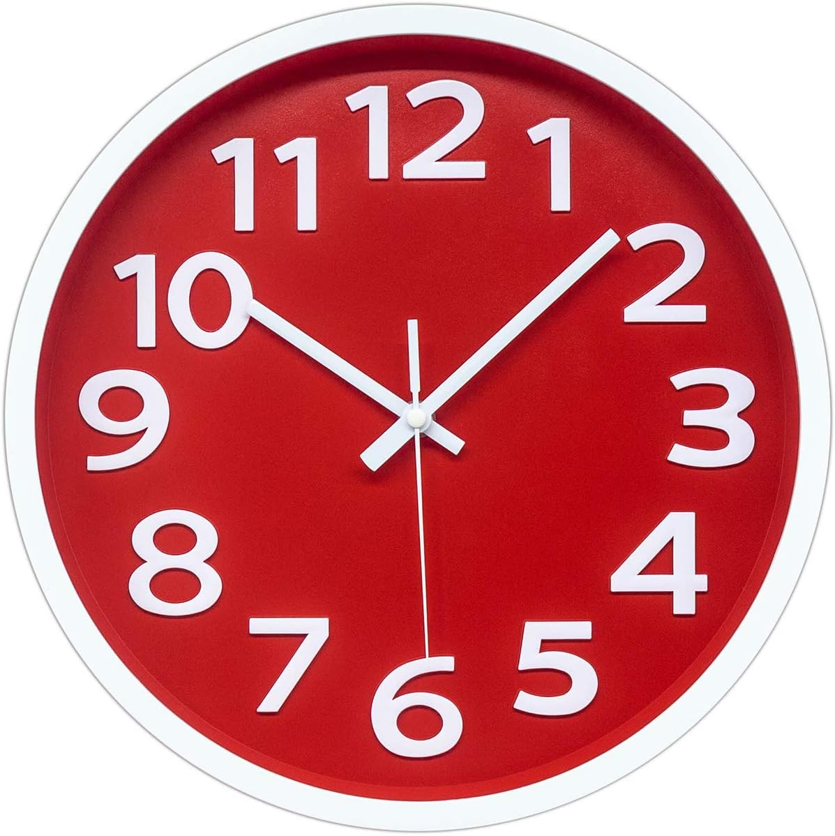 12 Inch Modern Wall Clock Silent Non-Ticking Battery Operated 3D Numbers Bright Color Dial Face Wall Clock for Home/Office Decor,Red