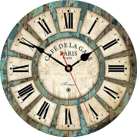 12 Inch Silent Non-Ticking Rustic Wall Clock Roman Numerals Wooden Round Home Decorative Wall Clocks Battery Operated Indoor Vintage French Clocks or Living Room Farmhouse Deco