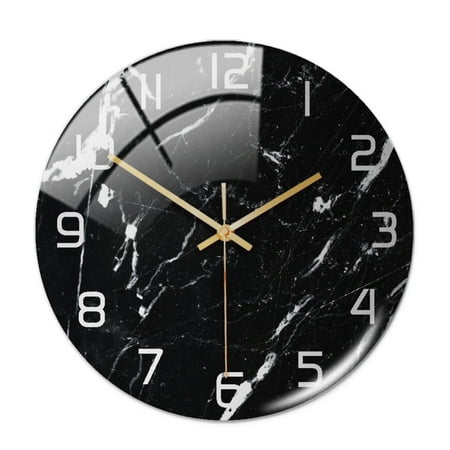 12 Inch Tempered Glass Wall Clock Marble Texture Silent Non-Ticking Battery Operated Modern Wall Clock for Home/Office Decor