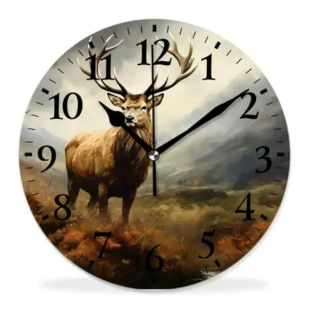 12 Inch Wall Clock Battery Operated Silent Clock Decorative for Office, Kitchen, Outdoor, Living Room，Whitetail Deer Fawn in Wilderness Countryside Lovely Pattern