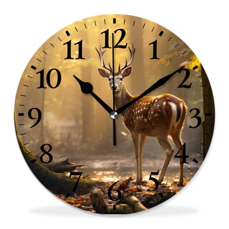 12 Inch Wall Clock Battery Operated Silent Clock Decorative for Office, Kitchen, Outdoor, Living Room，Hipster Deer Landscape Nature Scenery Art