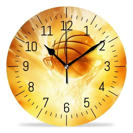 12 Inch Wall Clock Battery Operated Silent Clock Decorative for Office, Kitchen, Outdoor, Living Room，Basketball Abstract Sport Design