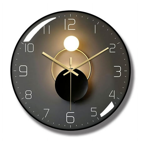 12 Inch Wall Clock Silent Non，Ticking Modern Wall Clocks， Black Metal Frame Clock Decorative