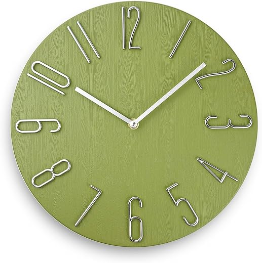 12 Inch Wall Clock Silent Non Ticking, Preciser Modern Style Decor Clock for Home, Office, School, Kitchen, Bedroom, Living Room（Yellow Green）