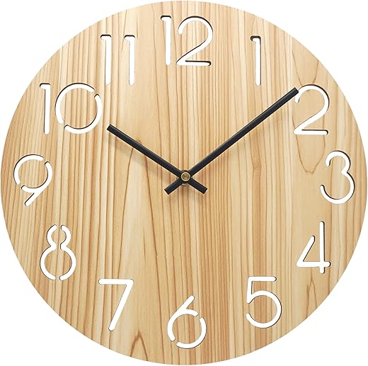 12 Inch Wooden Wall Clock,Maple Wood Grain Clock,Non-Ticking Silent Quartz Decorative Clock,Simple Large Number Round Clock