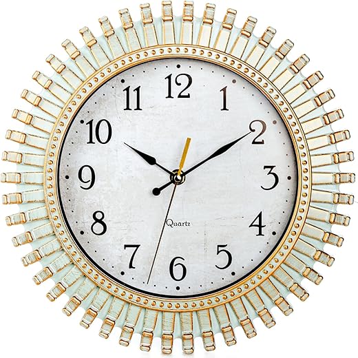 12" Retro Wall Clock, Silent Non-Ticking Round Clock, Aqua Battery Operated Quartz Clock, Plastic Vintage Clocks for Living Room Bedroom Kitchen Home Office Classroom School Decor