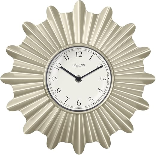 12 Starburst Wall Clock, Silent no Ticking, Metal Clock, Modern Style, Morning Silver Color (Wall Decoration Timepiece)