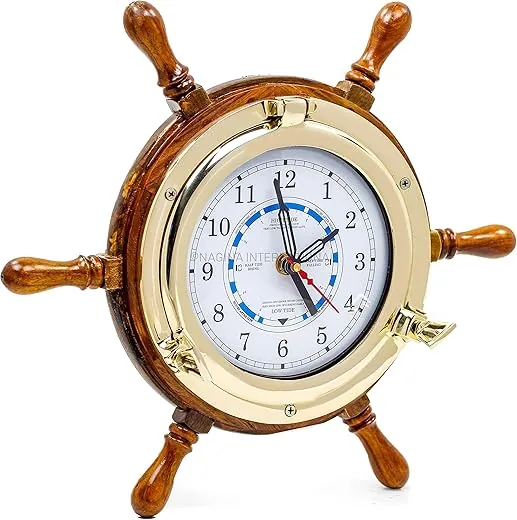 14 Authentic Nautical Time Tide Clock Porthole Ship Wheel | Navy Pirate's Gift & Decor | Nagina