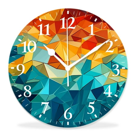 14 Inch Wall Clock Battery Operated Silent Clock Decorative for Office, Kitchen, Outdoor, Living Room，Vintage Bright Abstract Mosaic Print Ceramic Tile Fragment Lovely