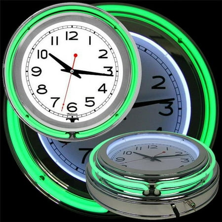 14 Retro Neon Wall Clock, Double Light Ring Vintage Style Clock by Lavish Home