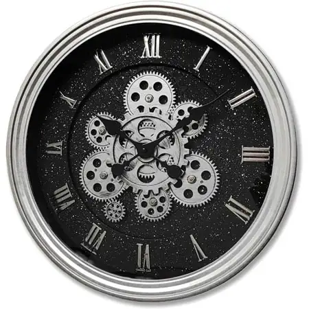 15.2 Inch Large Gear Clock Real Gears Moving Wall Clock, Vintage Industrial Steampunk Aesthetics Art Home Decor Clock, Decorative Black Wall Clock for Living Room Decor Home Office