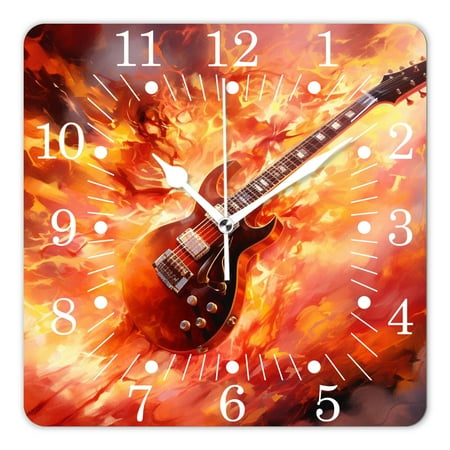 16 Inch Wall Clock Battery Operated Square Clock for Office, Kitchen, Outdoor, Living Room,Fire Rock Guita Image