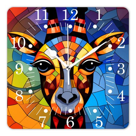 16 Inch Wall Clock Battery Operated Square Clock for Office, Kitchen, Outdoor, Living Room,Abstract Geometric Rainbow Giraffe Stained Glass Style Style