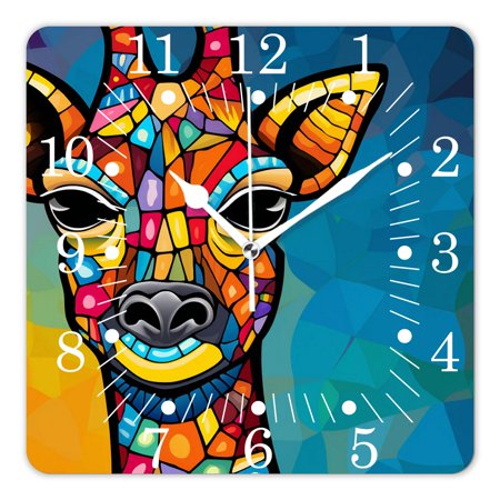 16 Inch Wall Clock Battery Operated Square Clock for Office, Kitchen, Outdoor, Living Room,Abstract Geometric Rainbow Giraffe Stained Glass Style Creative