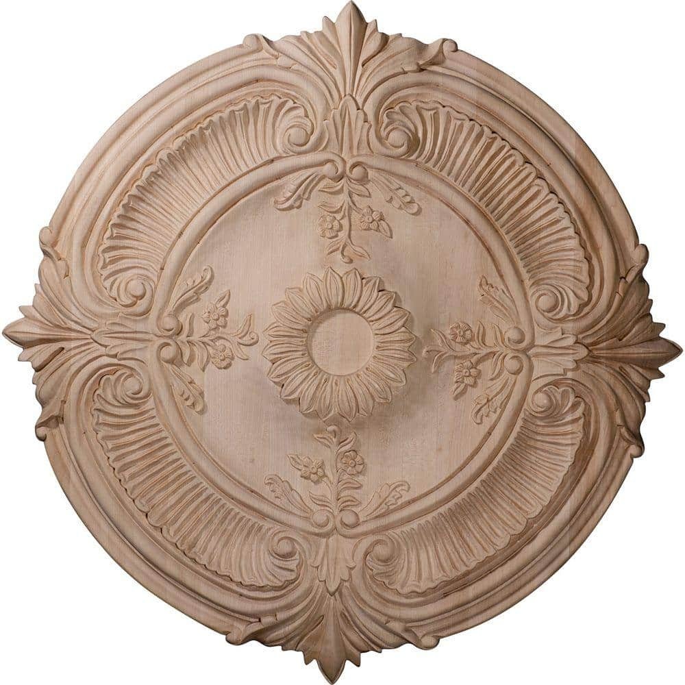 16 in. Unfinished Cherry Carved Acanthus Leaf Ceiling Medallion