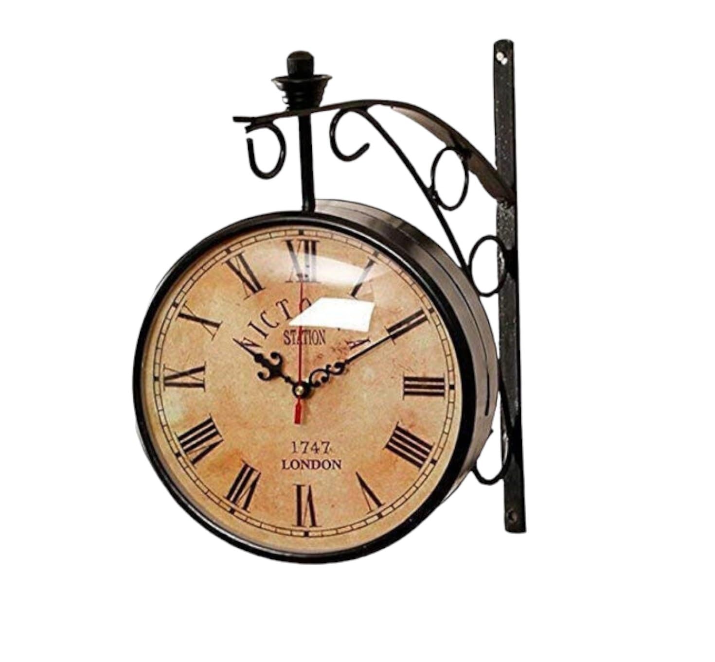 1747 London Victoria Station Double Sided Railway Wall Clock - Antique Black Station Functional Round Clock for Home and Office Decor - Vintage Look 8 Inch Clock with Wall Mount