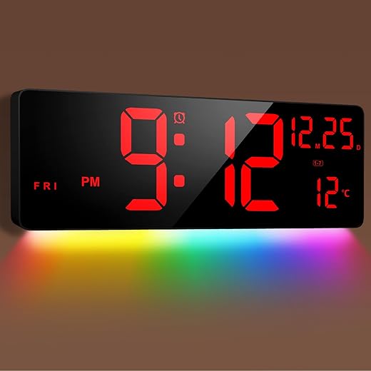 [2024 New] 16.5" Large Digital Wall Clock with 7 Color Changing Night Lights, Auto Dimmer Digital Wall Clock Large Display with Remote, Date, Temperature, DST, Clear Read Digital Clock Large Display