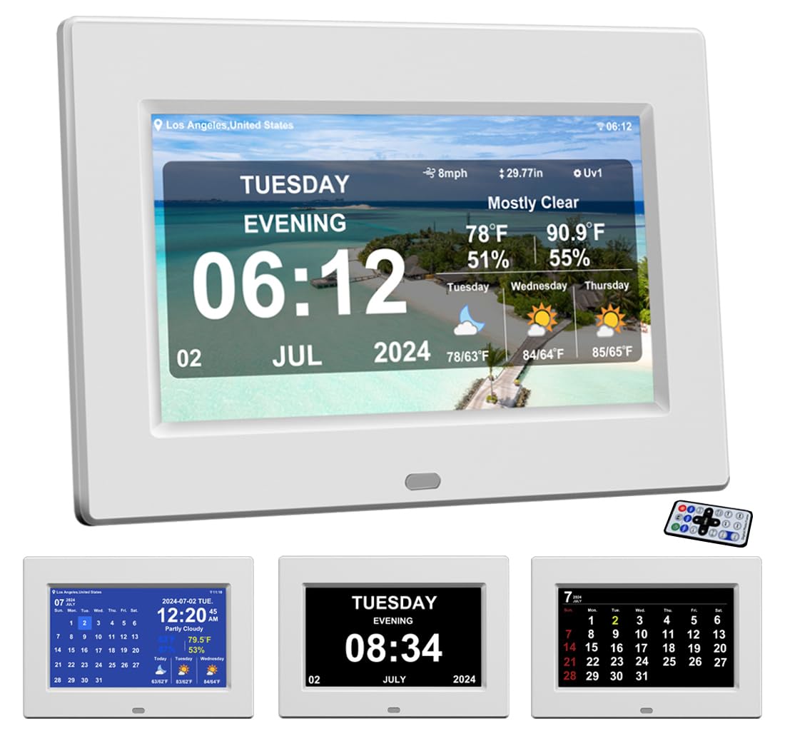 2024 New Digital Weather Clock with Temperature Humdity Alarm Clock for Elderly (7inch / White)