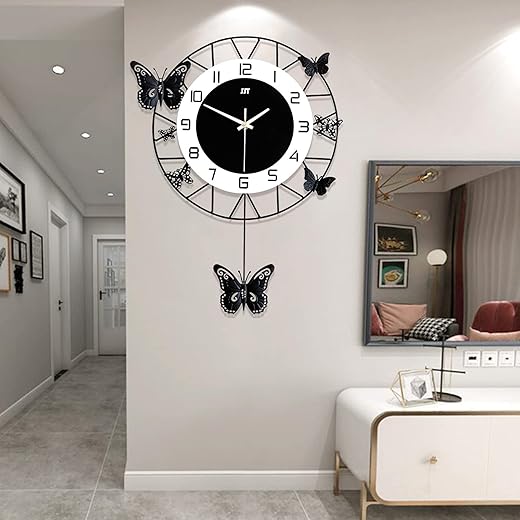 20 Inch Modern Butterfly Wall Clock Silent Non Ticking Round Home Decor