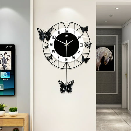 20 Inch Modern Decorative Wall Clocks, Iron Quartz Butterfly Wall-Mounted Clock Silent Clock with Arabic Numerals Suitable for Bedroom Kitchen Home