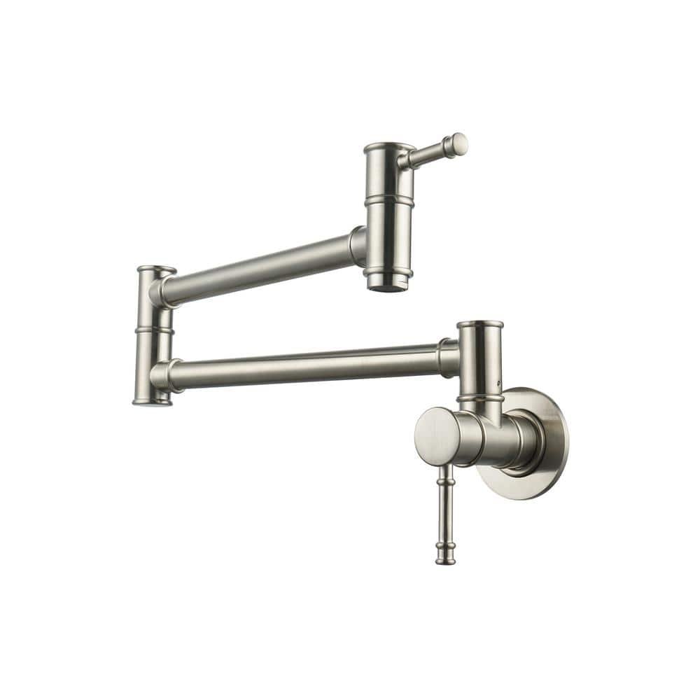 23.5-inch Wall Mount Folding Stretchable Pot Filler with Double Handle in Brushed...